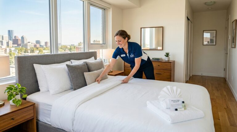 House Cleaning Rates Calgary - Airbnb cleaning service Calgary Dining and kitchen area of a cabin style airbnb rental property.